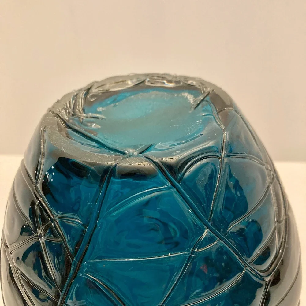 Vintage Hand Blown Threaded Thick Art Glass Vase 8.5
